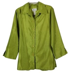 Da Rue Drapers & Damon Womens Button Blouse Size 14 Shiny Green Layer Vintage